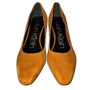 Elegant & Versatile Cognac Suede Pumps — Calvin Klein Callia